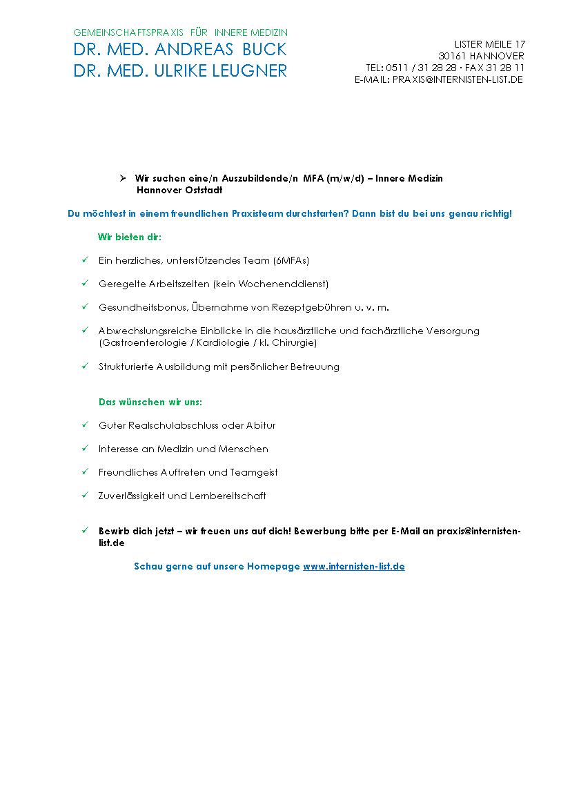 Stellenausschreibung Gemeinschaftspraxis Innere Medizin in 30161 Hannover